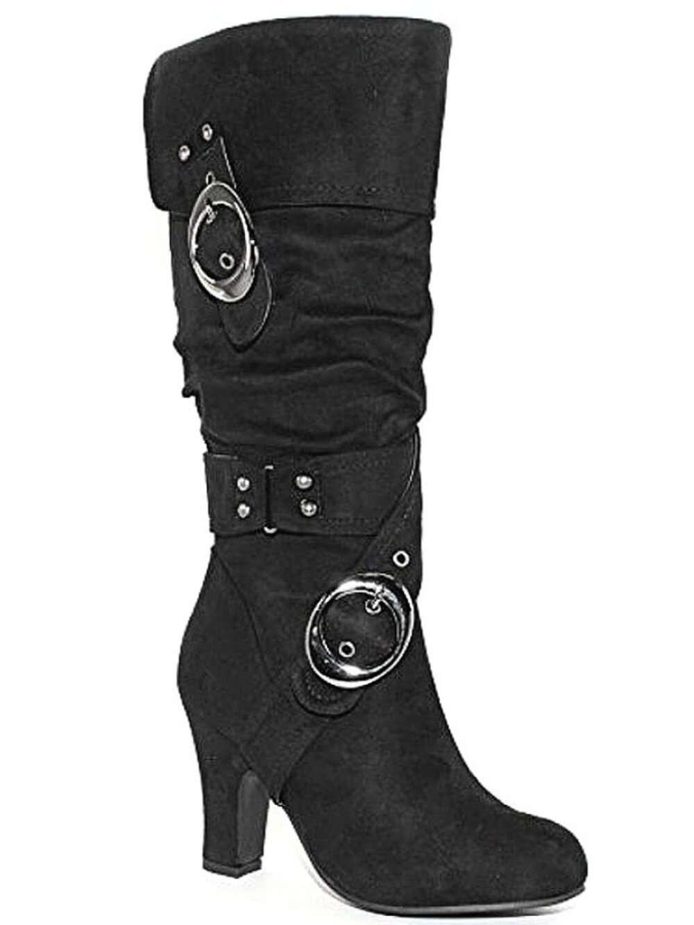 Western Inspired Women's Slouch Foldover Knee High Boots | Silver Buckle  - 7.5